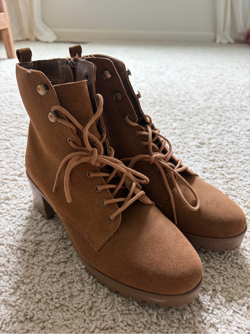 Anne Klein Suede Lace-Up Ankle Boots in Tan